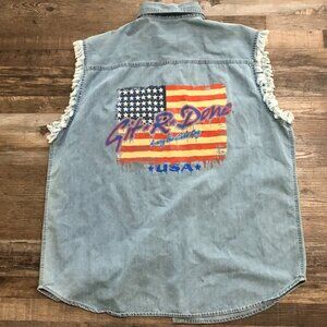 Vintage Larry the Cable Guy Git-R-Done Denim Vest Mens Large Blue